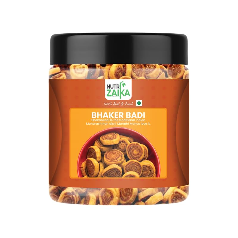 NUTRIZAIKA Gujrati Mini Bhakarwadi, Crunchy Gluten-Free Masala Namkeen, Ready to Eat Snack