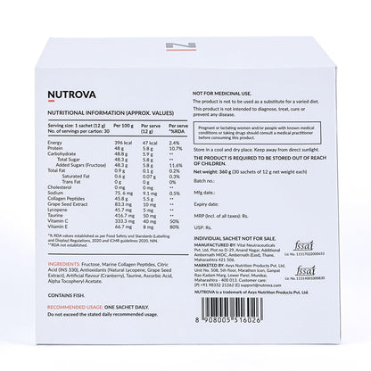 NUTROVA Collagen+ Antioxidants Marine Collagen Powder Supplement with Vitamin C, E, Taurine for Adults - front view