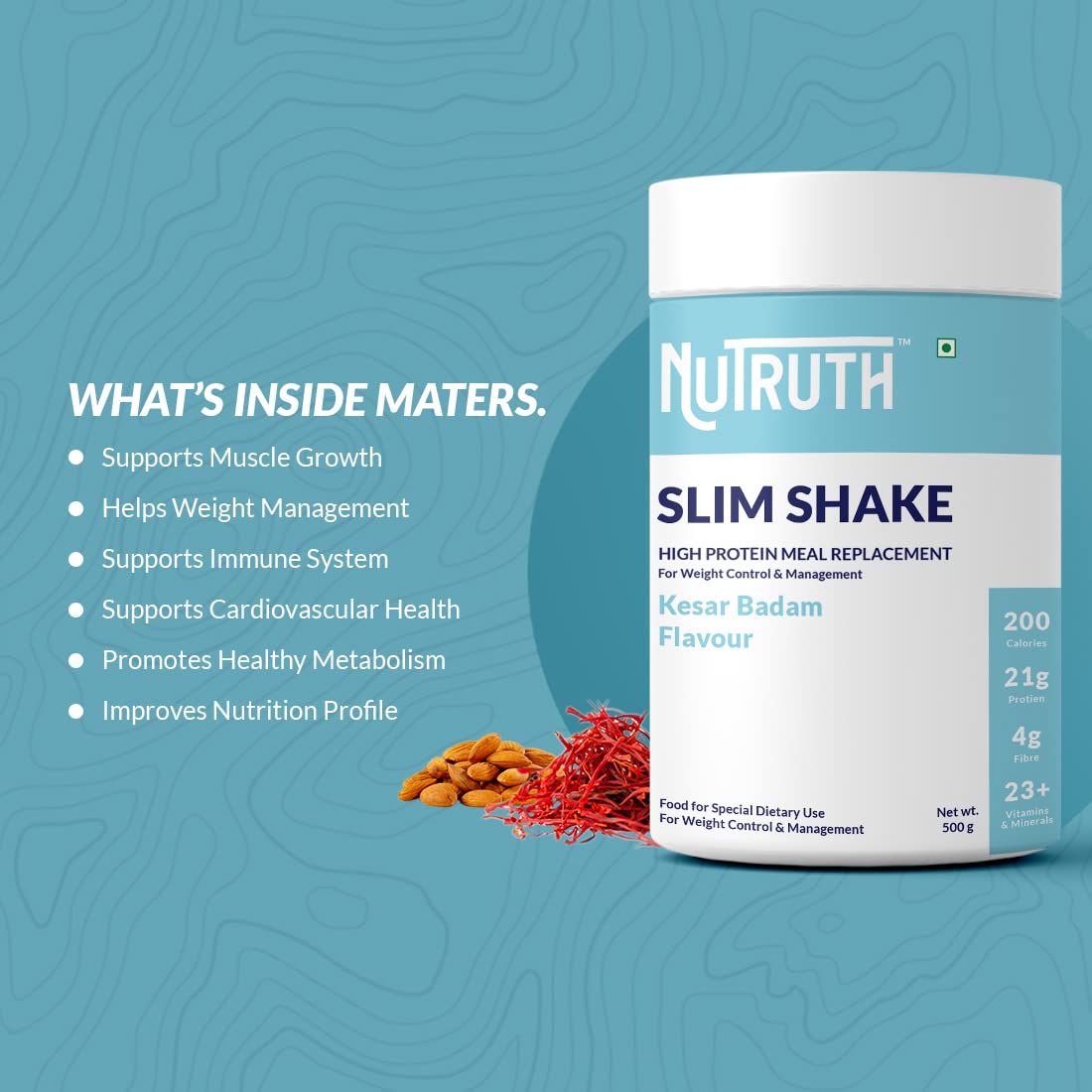 NUTRUTH High Protein Meal Replacement Shake, 21g Protein, Gluten Free, 500g Powder - packaging (11)