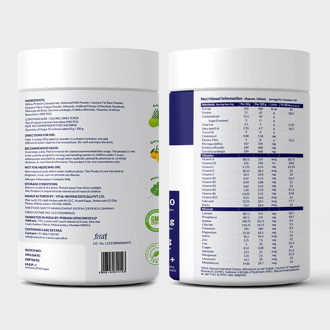 NUTRUTH High Protein Meal Replacement Shake, 21g Protein, Gluten Free, 500g Powder - front view
