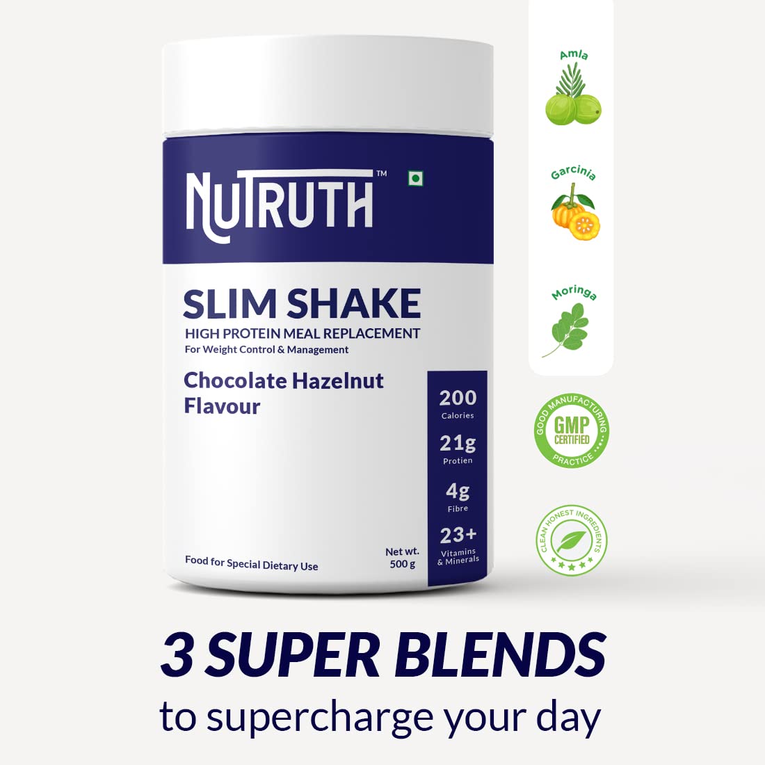 NUTRUTH High Protein Meal Replacement Shake, 21g Protein, Gluten Free, 500g Powder - back view