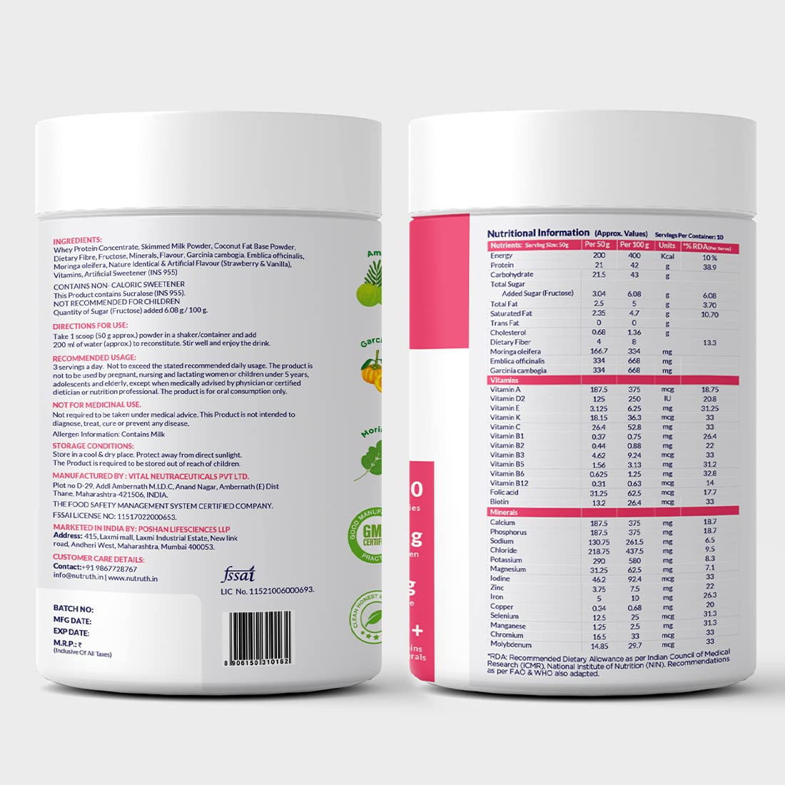 NUTRUTH High Protein Meal Replacement Shake, 21g Protein, Gluten Free, 500g Powder - front view (30)
