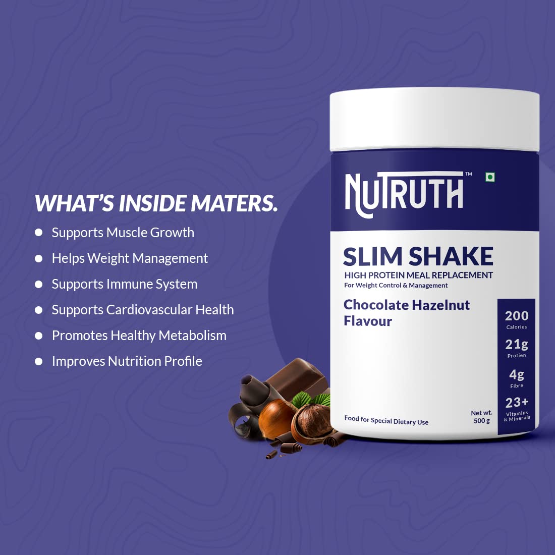 NUTRUTH High Protein Meal Replacement Shake, 21g Protein, Gluten Free, 500g Powder - packaging