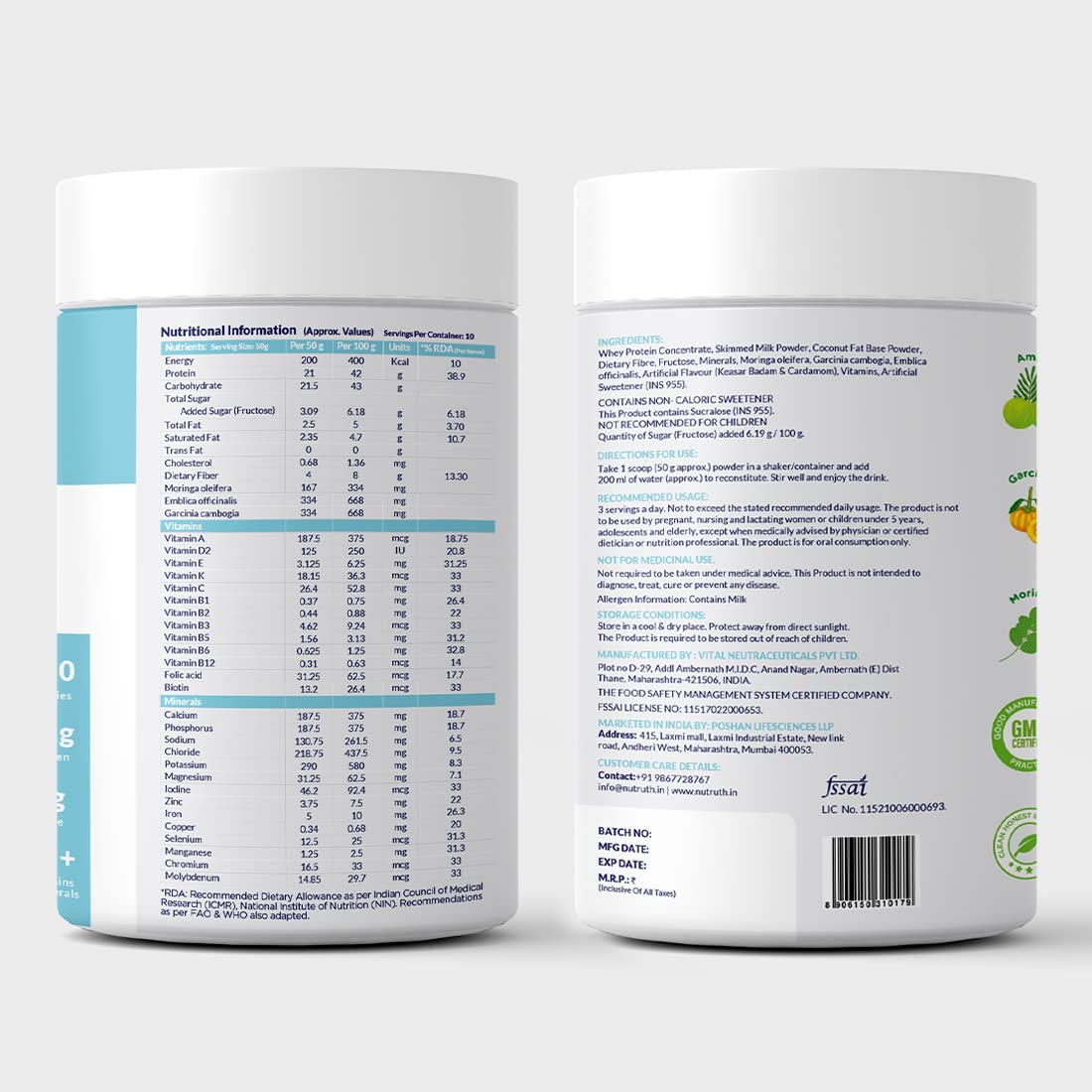 NUTRUTH High Protein Meal Replacement Shake, 21g Protein, Gluten Free, 500g Powder - front view (9)