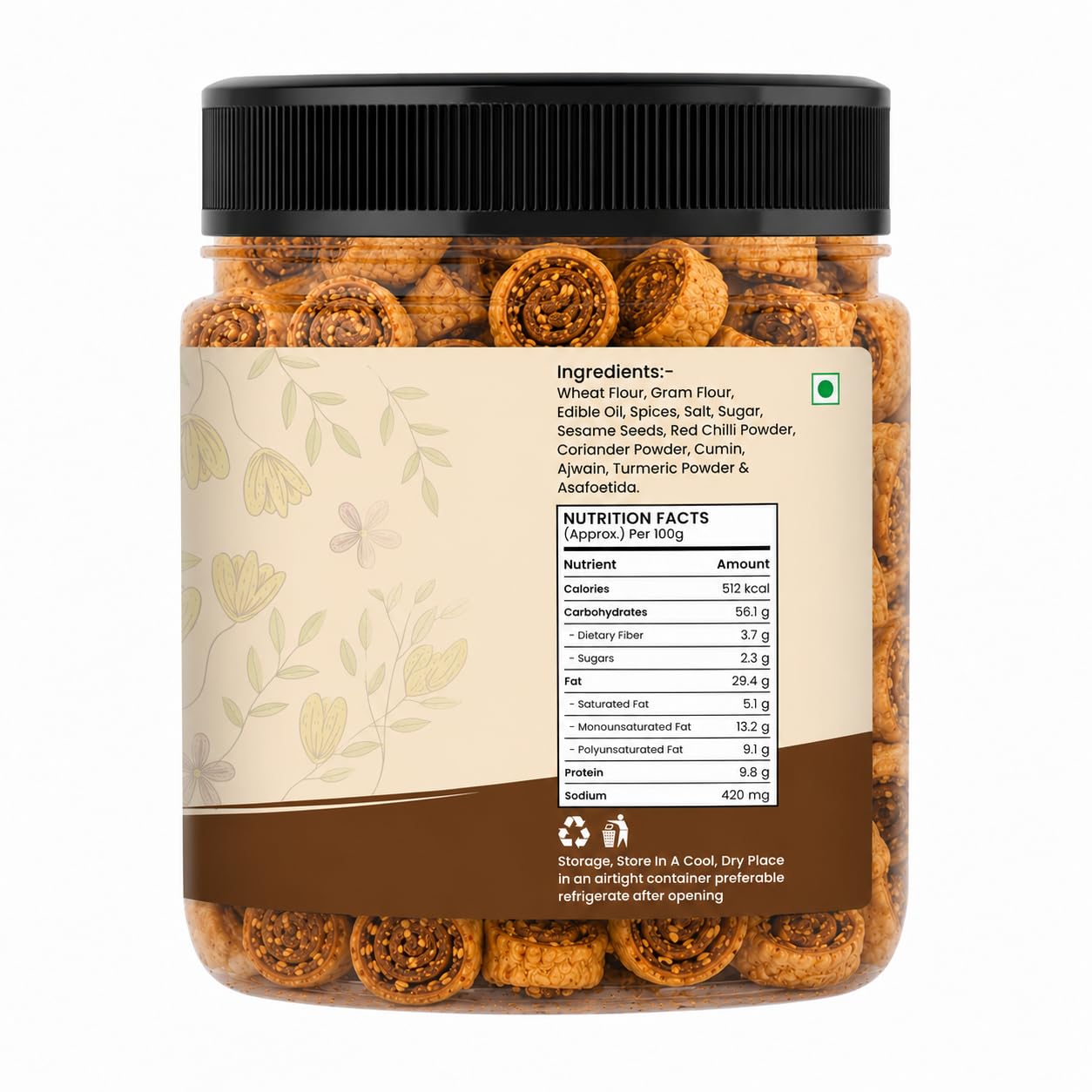 NUTS BLOOM Bhakarwadi, Crispy Spicy Traditional Indian Namkeen Snack, Authentic Maharashtrian Flavour - back view