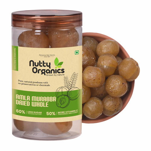 NUTTY ORGANICS Dried Amla Murabba, 500g, Indian Gooseberry Preserve, Natural Sweet Snack