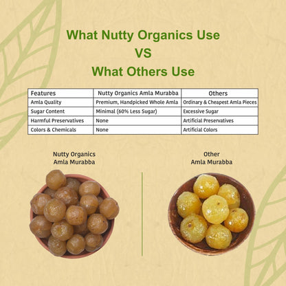 NUTTY ORGANICS Dried Amla Murabba, 500g, Indian Gooseberry Preserve, Natural Sweet Snack - label detail
