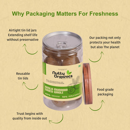 NUTTY ORGANICS Dried Amla Murabba, 500g, Indian Gooseberry Preserve, Natural Sweet Snack - ingredients panel