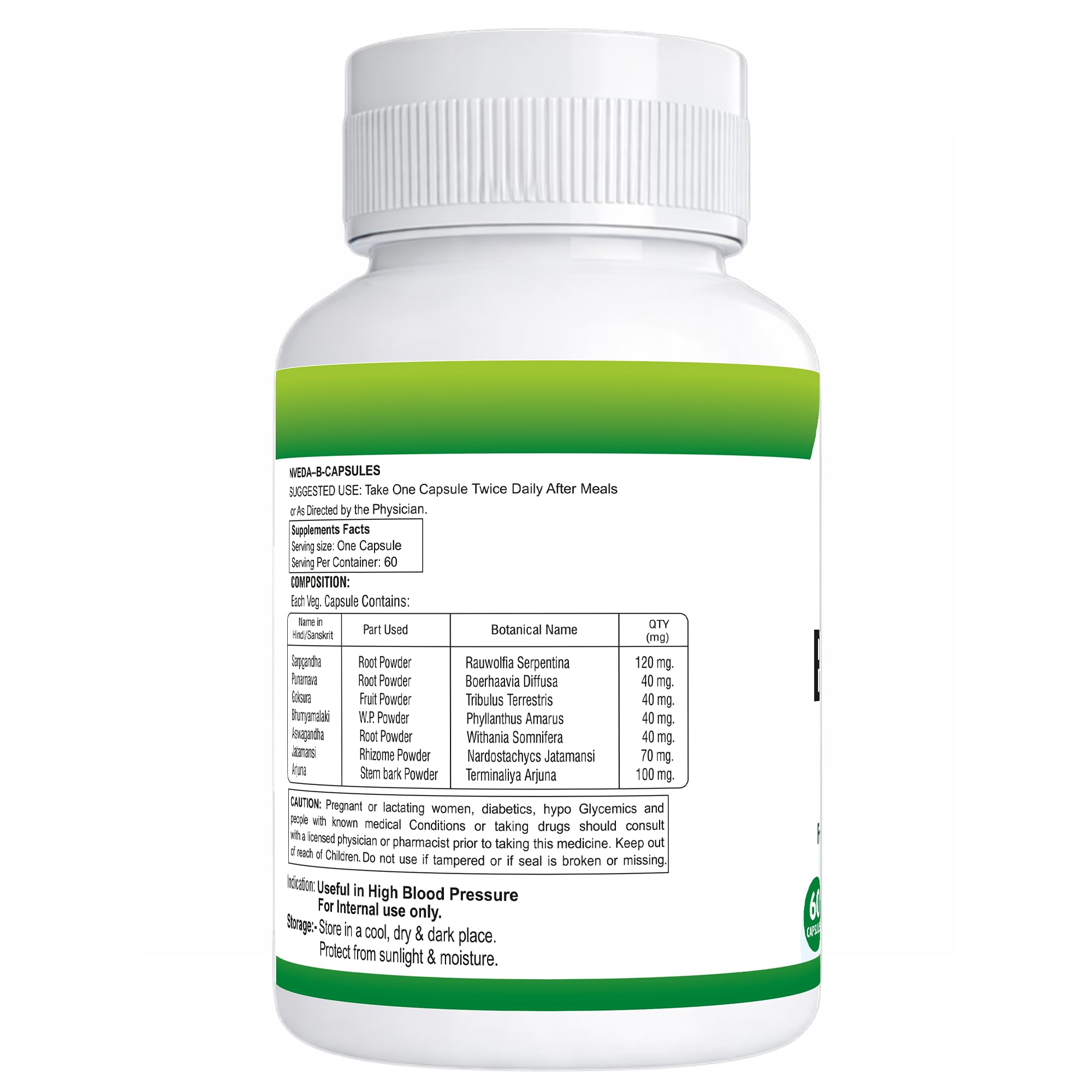 nveda BP Support Ayurvedic Herbal Capsules, 60 Count, Adult Supplement - front view
