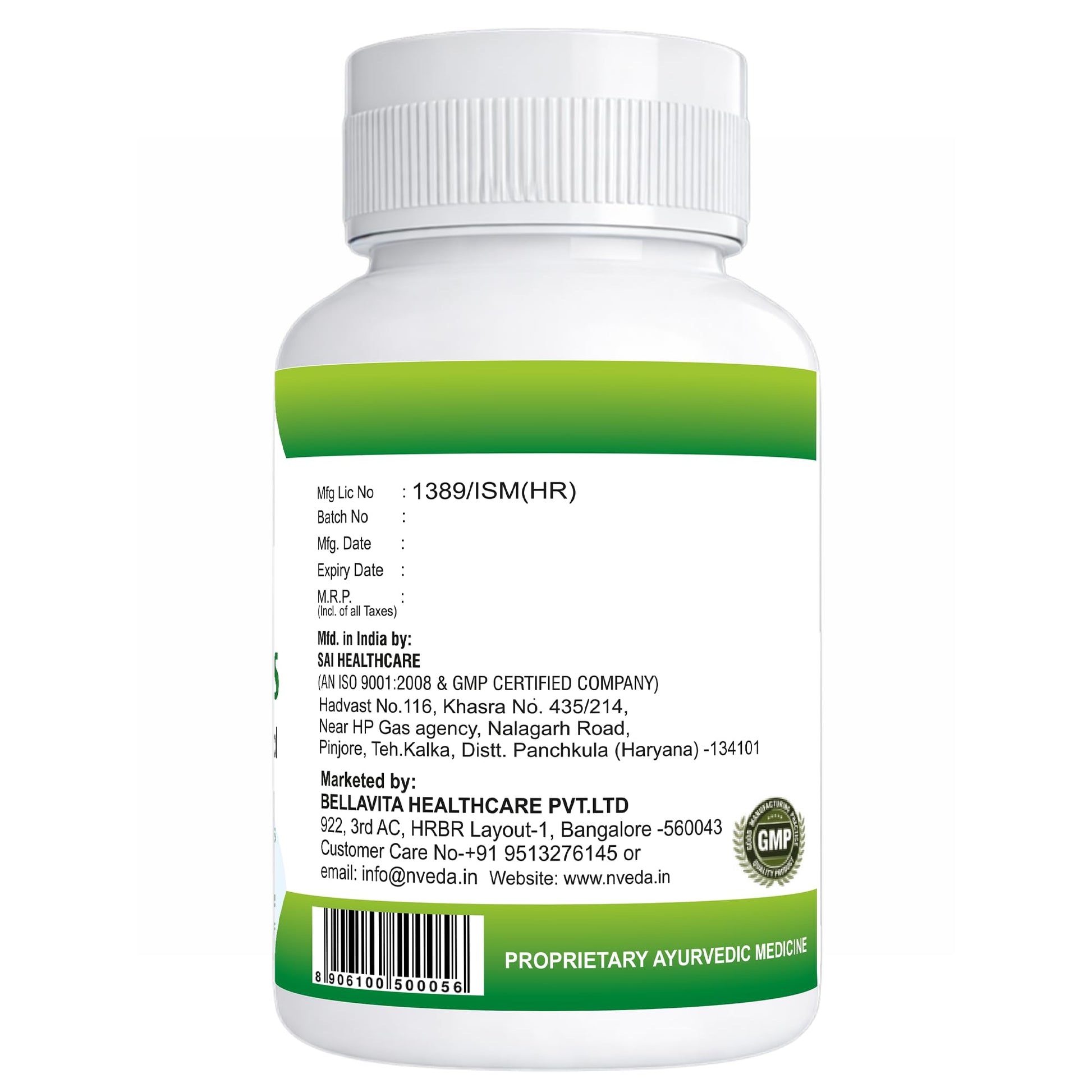 nveda BP Support Ayurvedic Herbal Capsules, 60 Count, Adult Supplement - back view
