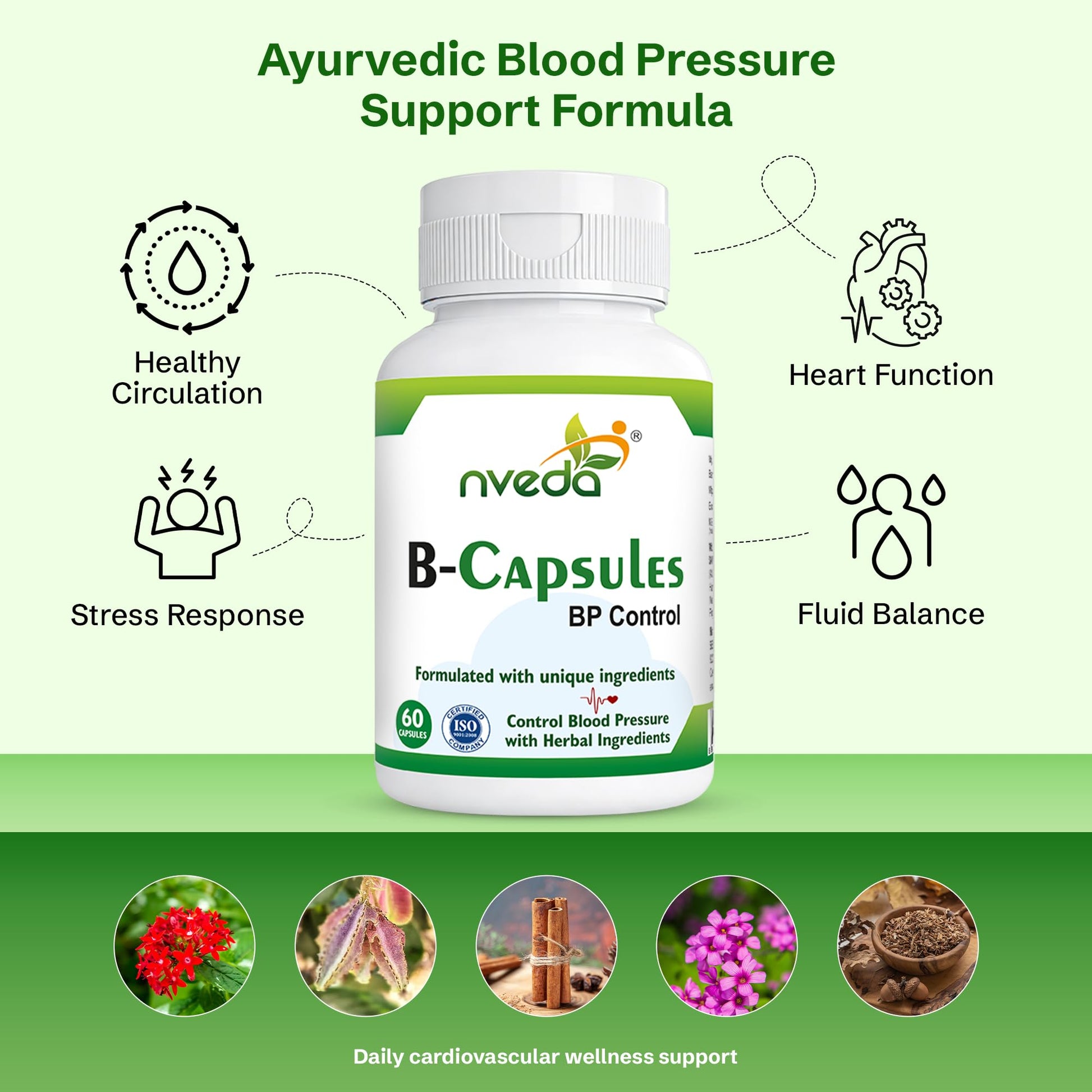 nveda BP Support Ayurvedic Herbal Capsules, 60 Count, Adult Supplement - packaging