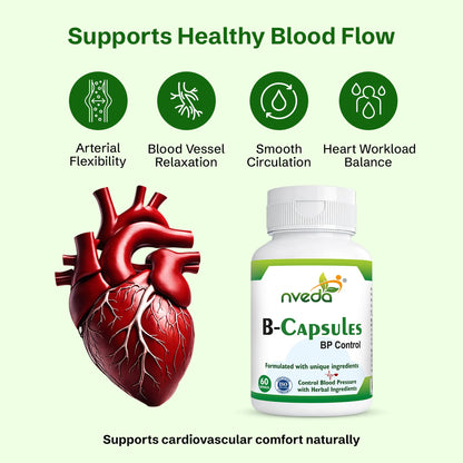 nveda BP Support Ayurvedic Herbal Capsules, 60 Count, Adult Supplement - close-up detail