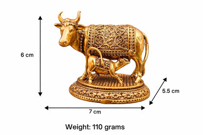 NYSHIRA Brass Finish Kamdhenu Cow with Calf Figurine for Home Temple Decor - Small Idol - packaging (7)