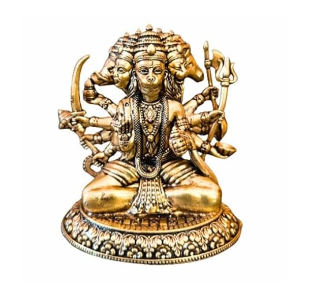NYSHIRA Panchmukhi Hanuman Brass Idol, Hindu Figurine for Home Temple, Multiple Sizes