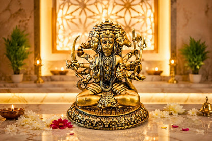 NYSHIRA Panchmukhi Hanuman Brass Idol, Hindu Figurine for Home Temple, Multiple Sizes - front view