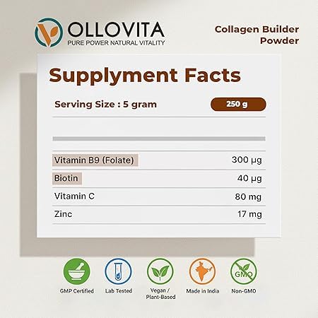 OLLOVITA Collagen Builder Powder, 250g, Plant-Based with Biotin, Vitamin C, Selenium, Pack of 2 - packaging