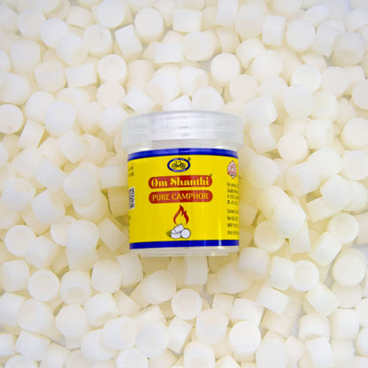 Om Shanthi POOJA MADE PURE Camphor Tablets for Pooja, 110 Round Tablets, Zero Carbon, Traditional Pooja Supply - back view