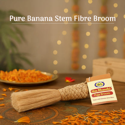 Om Shanthi POOJA MADE PURE Puja Broom, 8.5 inches, Eco-Friendly Biodegradable Broom for Dusting and Home Cleaning - packaging