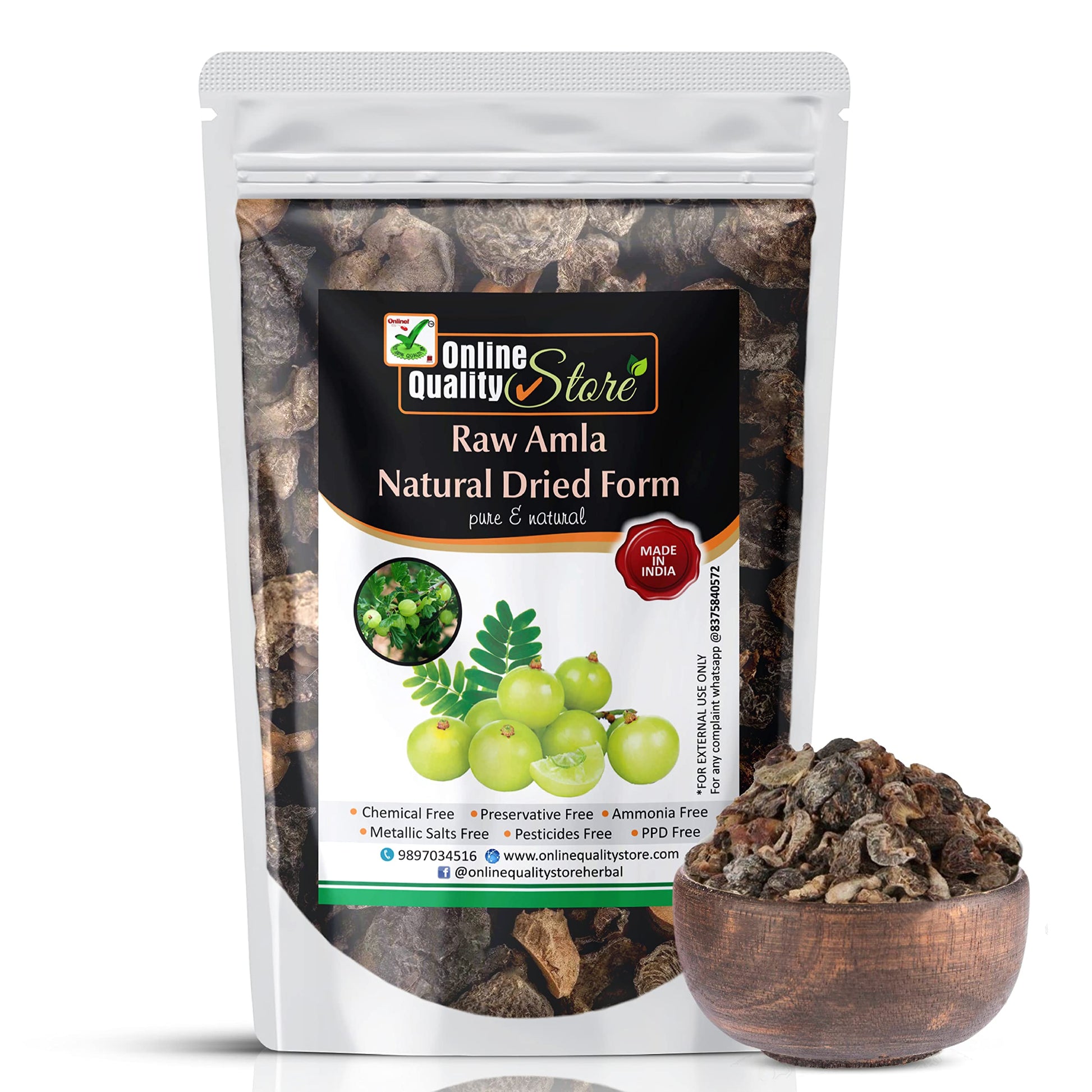 Online Quality Store Dried Amla, 250g, Indian Gooseberry Fruit for Hair and Skin Care