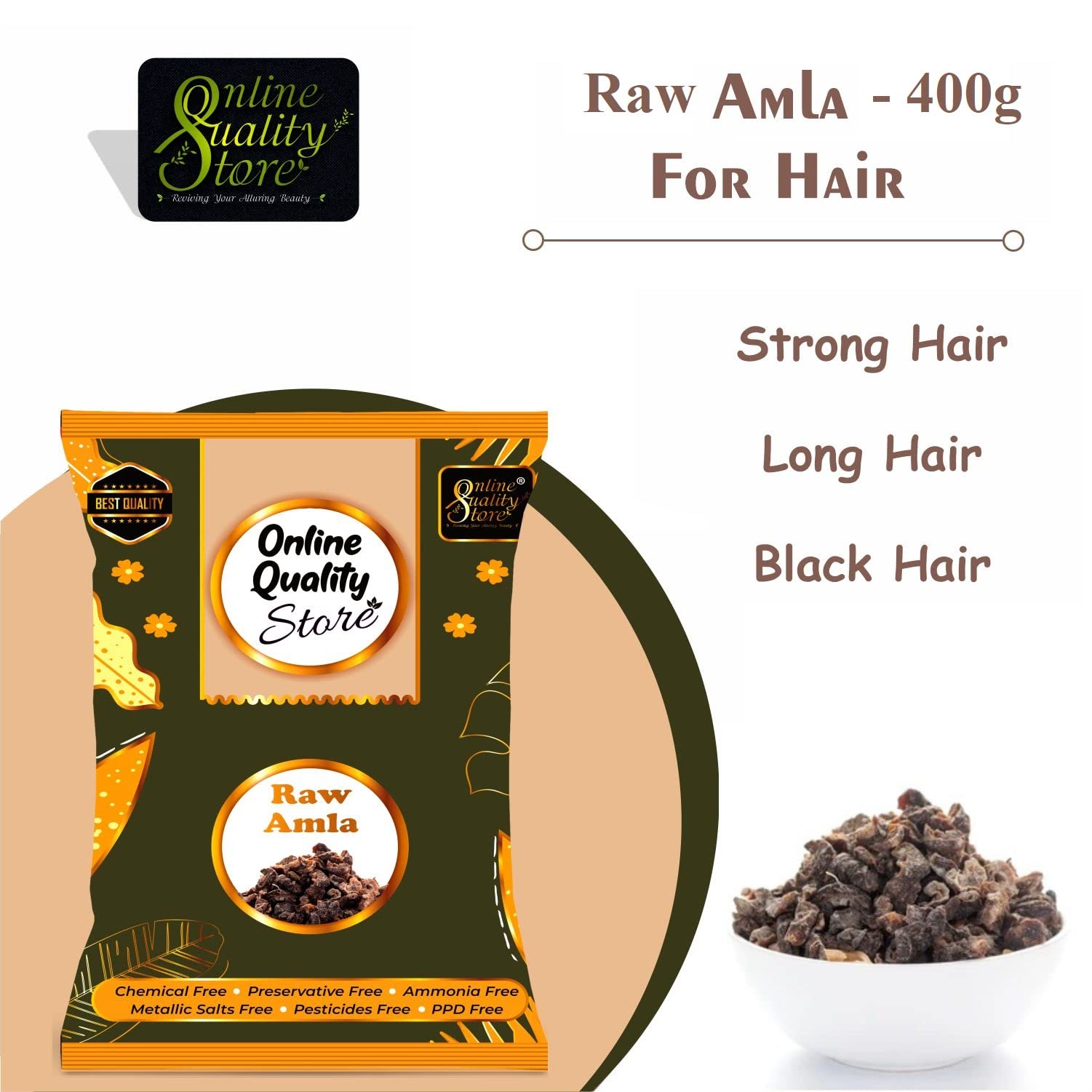 Online Quality Store Dried Amla, 250g, Indian Gooseberry Fruit for Hair and Skin Care - front view (10)