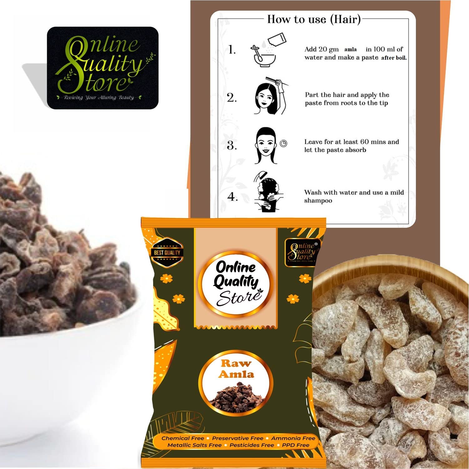 Online Quality Store Dried Amla, 250g, Indian Gooseberry Fruit for Hair and Skin Care - back view (11)