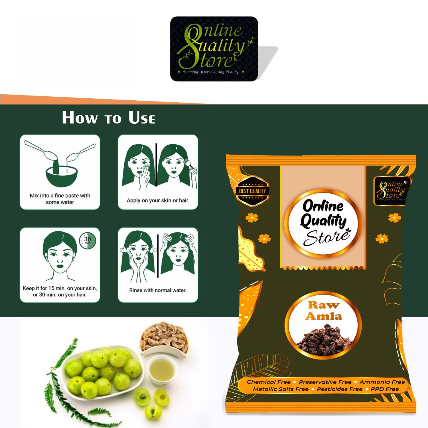 Online Quality Store Dried Amla, 250g, Indian Gooseberry Fruit for Hair and Skin Care - label detail (13)