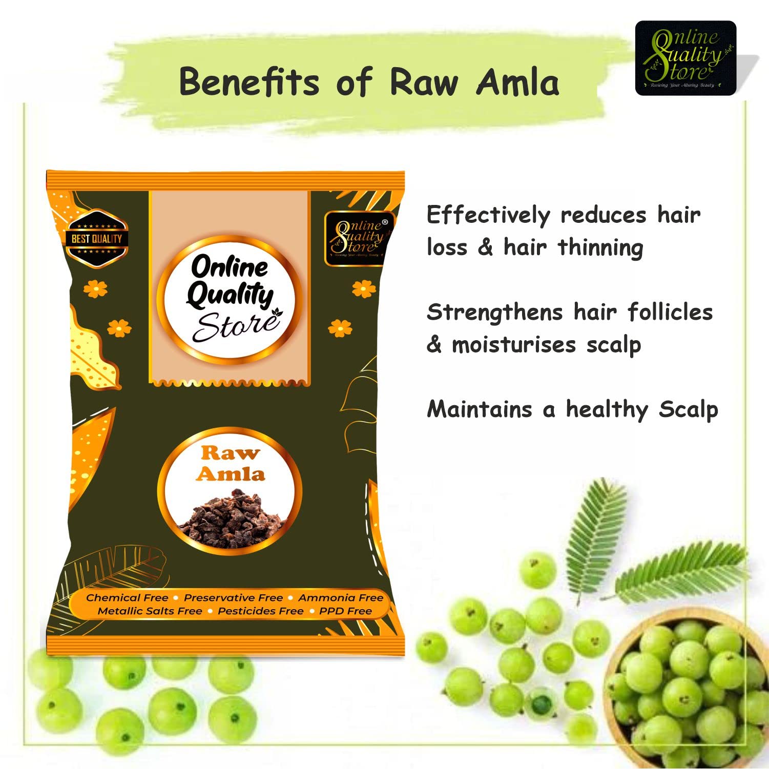 Online Quality Store Dried Amla, 250g, Indian Gooseberry Fruit for Hair and Skin Care - in use