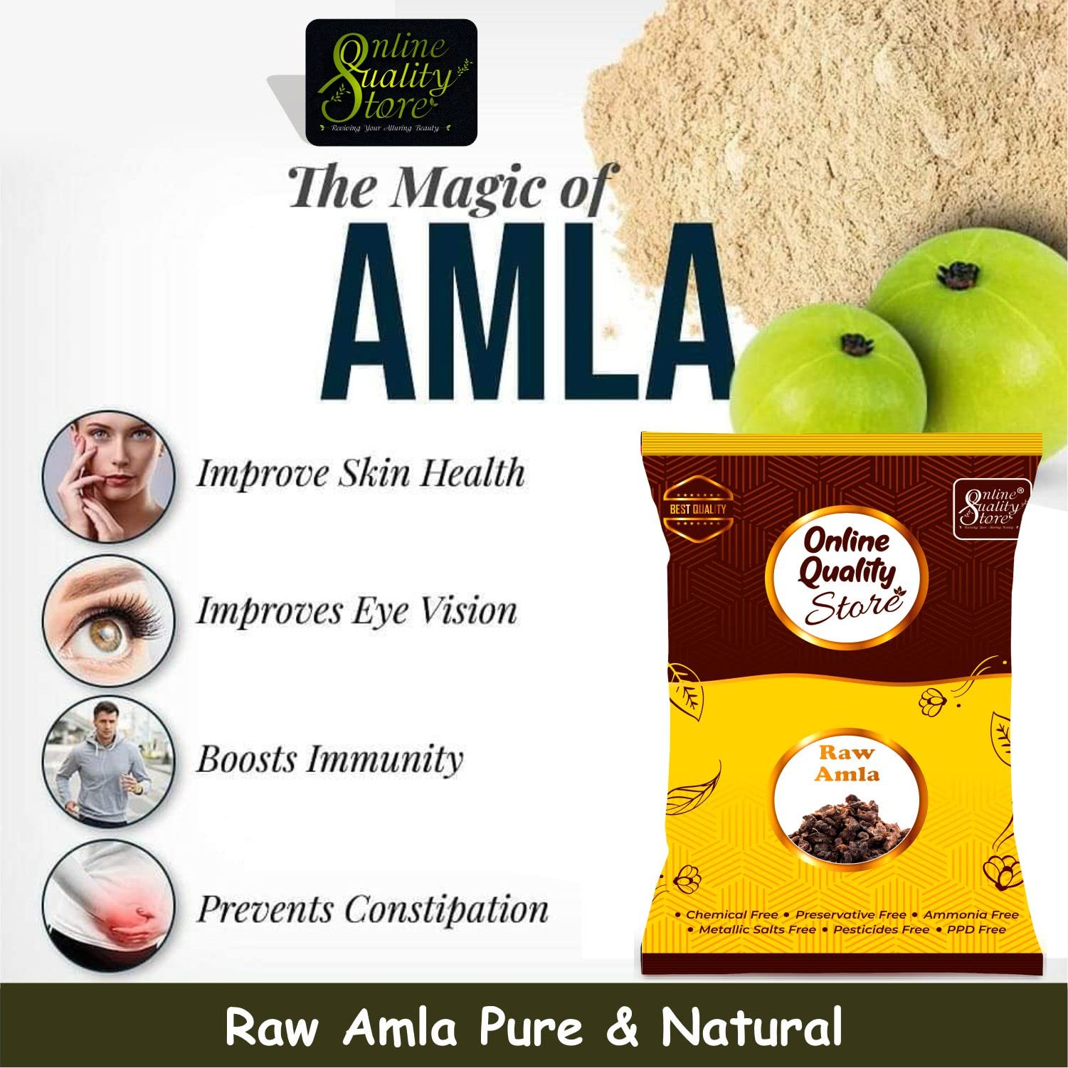 Online Quality Store Dried Amla, 250g, Indian Gooseberry Fruit for Hair and Skin Care - ingredients panel