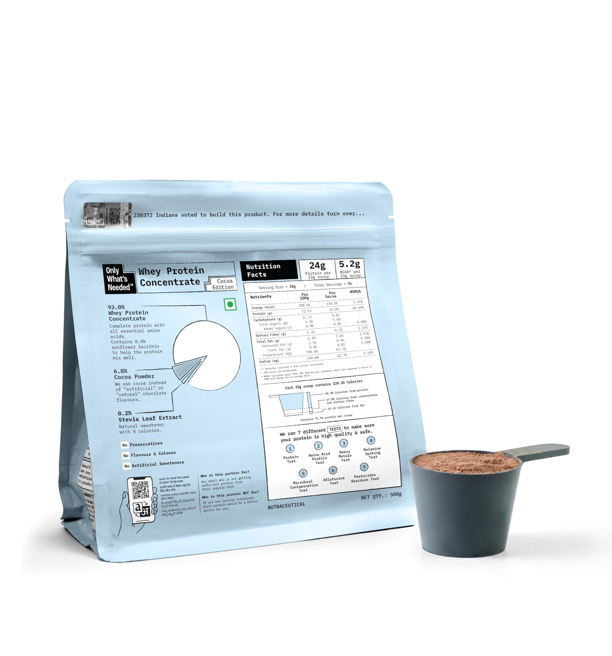 ONLY WHAT'S NEEDED Whey Protein Concentrate, Cocoa, 24g Protein per Scoop, No Added Sugar, 4 Ingredients (10)