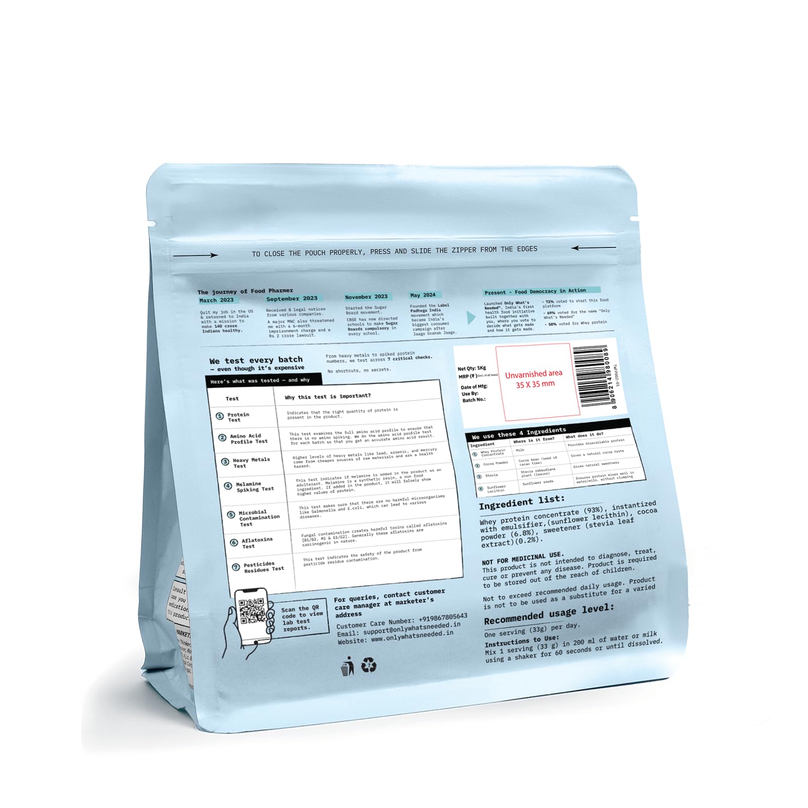 ONLY WHAT'S NEEDED Whey Protein Concentrate, Cocoa, 24g Protein per Scoop, No Added Sugar, 4 Ingredients - in use