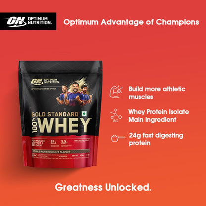 Optimum Nutrition Gold Standard 100% Whey Protein Powder, 5 Single Serve Sachets, 152g, Double Rich Chocolate, Informed Choic