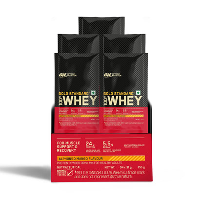 Optimum Nutrition Gold Standard 100% Whey Protein Powder, 5 Single Serve Sachets, 152g, Double Rich Chocolate, Informed Choic