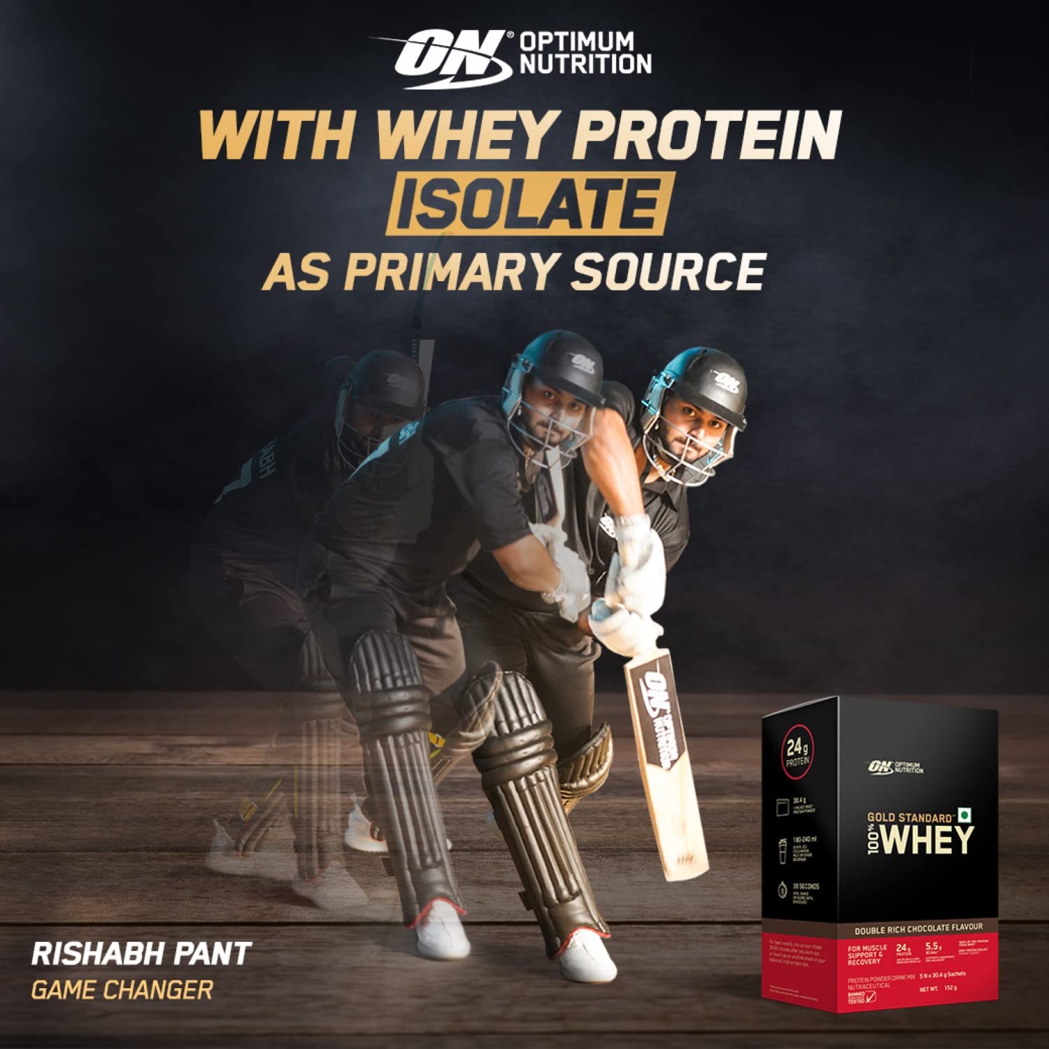 Optimum Nutrition Gold Standard 100% Whey Protein Powder, 5 Single Serve Sachets, 152g, Double Rich Chocolate, Informed Choic