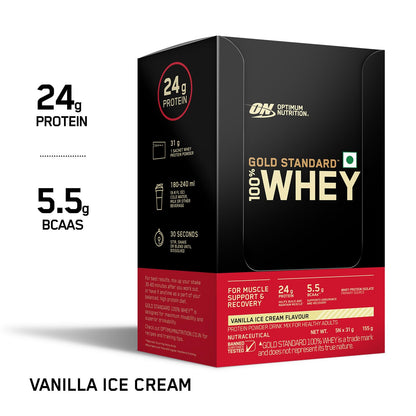 Optimum Nutrition Gold Standard 100% Whey Protein Powder, 5 Single Serve Sachets, 152g, Double Rich Chocolate, Informed Choic