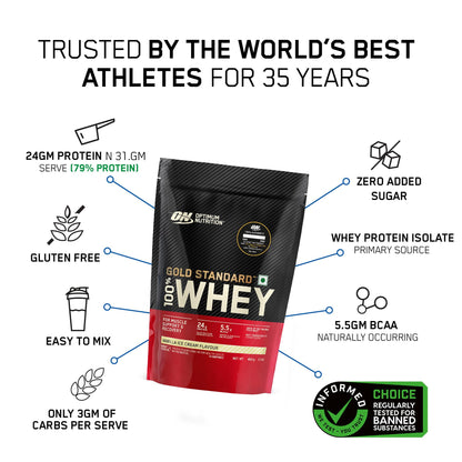 Optimum Nutrition Gold Standard 100% Whey Protein Powder, 5 Single Serve Sachets, 152g, Double Rich Chocolate, Informed Choic