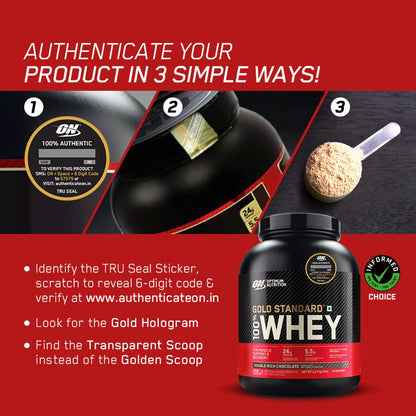 Optimum Nutrition Gold Standard 100% Whey Protein Powder, 5 Single Serve Sachets, 152g, Double Rich Chocolate, Informed Choic