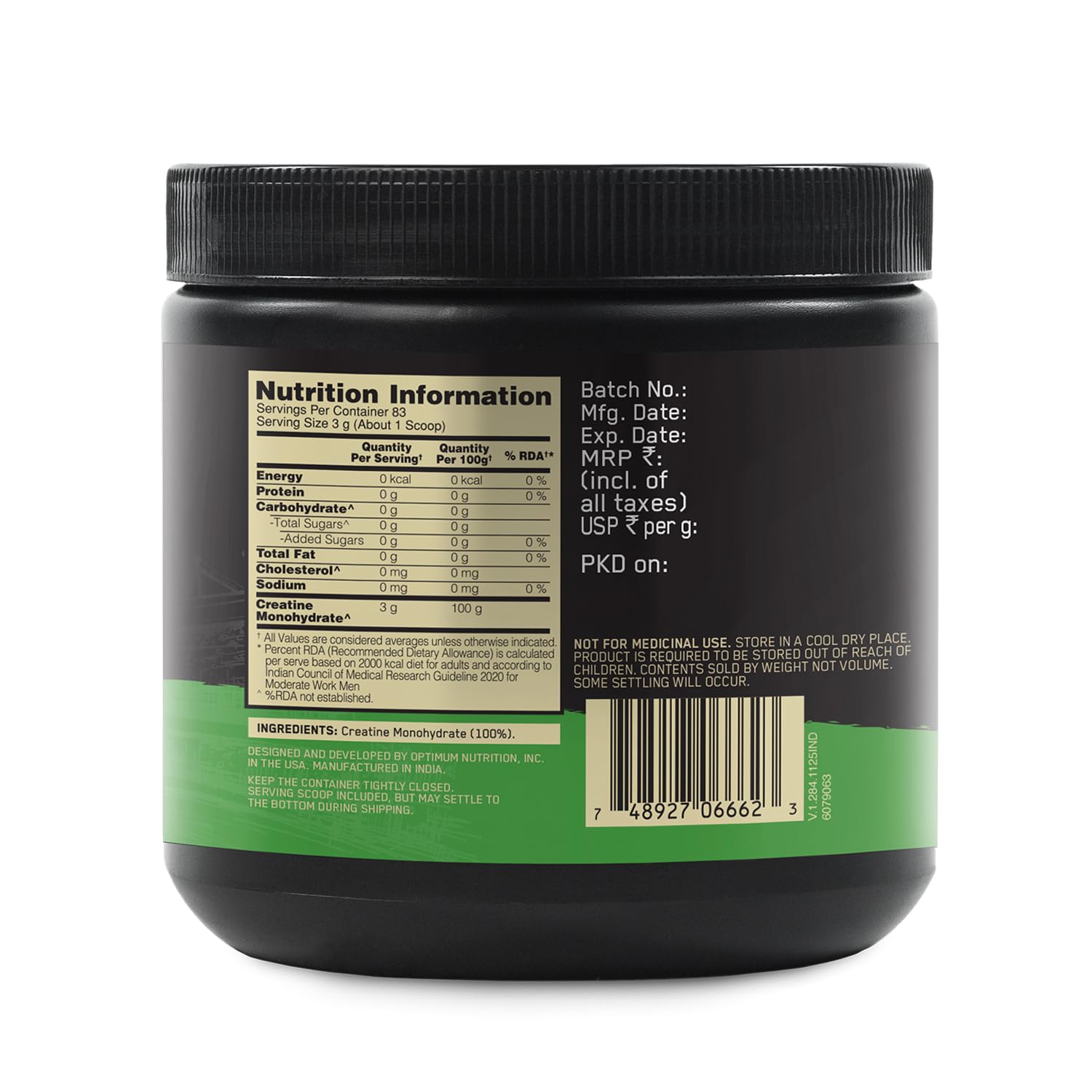 Optimum Nutrition Micronized Creatine Monohydrate Powder, Sports Supplement - size and scale