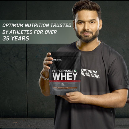 Optimum Nutrition Performance Whey Protein Powder, Ultra-Filtered All-Whey, 24g Protein Per Serving - size and scale