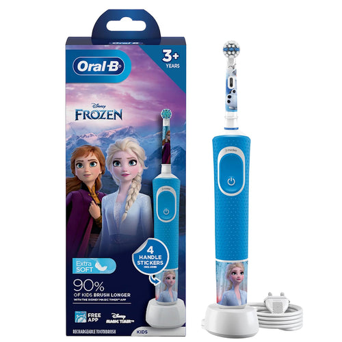 Oral-B Kids Frozen Rechargeable Rotating Electric Toothbrush, 2 Brushing Modes, Timer, IPX7 Water Resistant, Round Brush Head