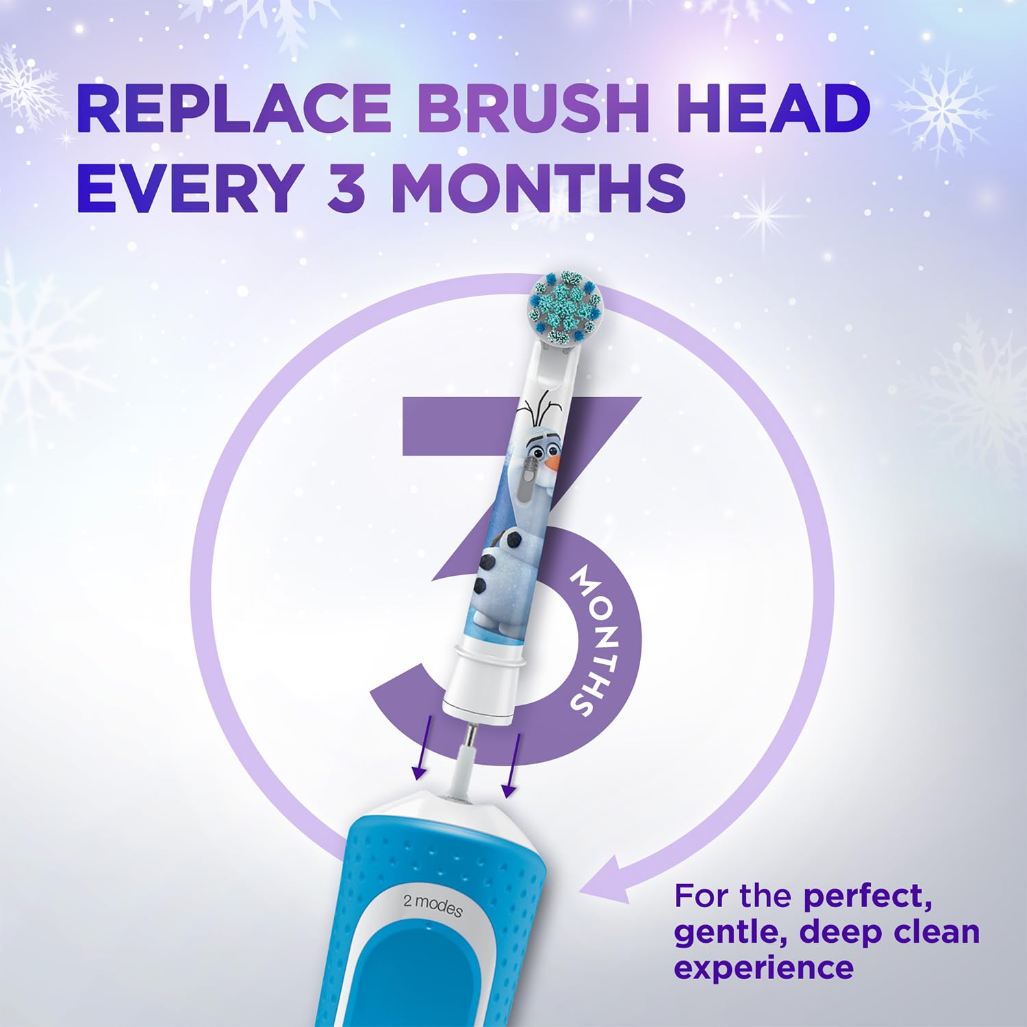 Oral-B Kids Frozen Rechargeable Rotating Electric Toothbrush, 2 Brushing Modes, Timer, IPX7 Water Resistant, Round Brush Head