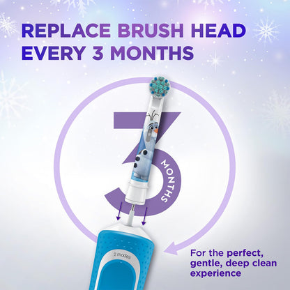 Oral-B Kids Frozen Rechargeable Rotating Electric Toothbrush, 2 Brushing Modes, Timer, IPX7 Water Resistant, Round Brush Head