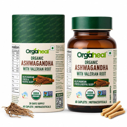 Orgaheal Organic Ashwagandha Caplets 2100mg with Valerian Root, 60 Caplets, USDA & India Organic Certified