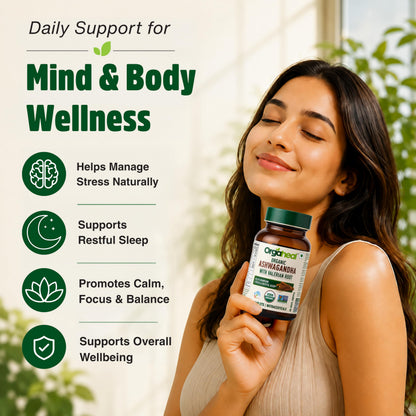 Orgaheal Organic Ashwagandha Caplets 2100mg with Valerian Root, 60 Caplets, USDA & India Organic Certified - ingredients pane