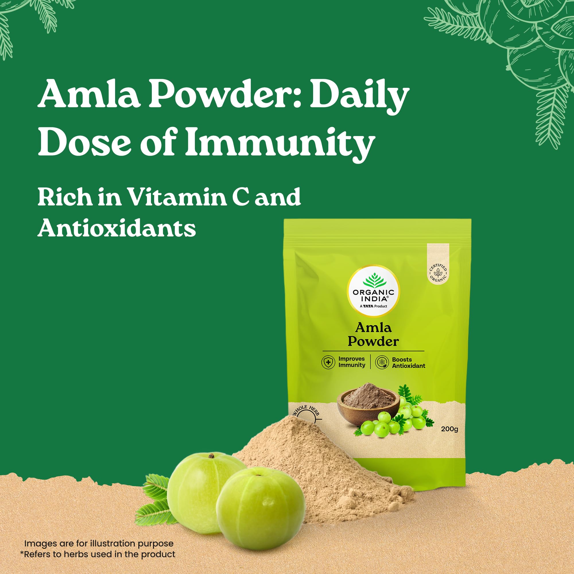 ORGANIC INDIA Amla Powder, 200g, Certified Organic Herbal Supplement - label detail