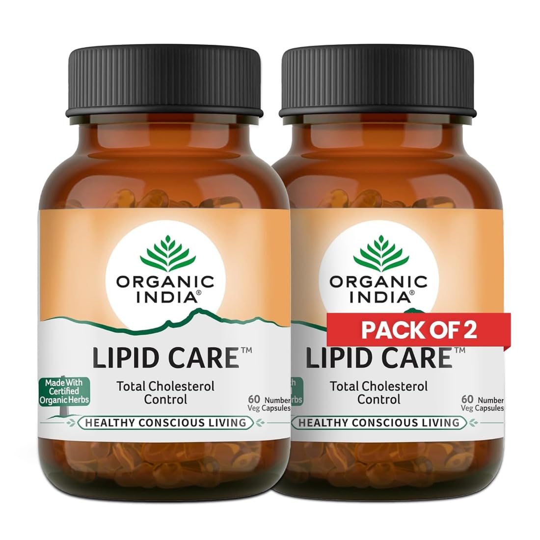 ORGANIC INDIA Lipid Care Veg Capsules, 60 Count, GMP & NPOP Certified, Adult Supplement (10)