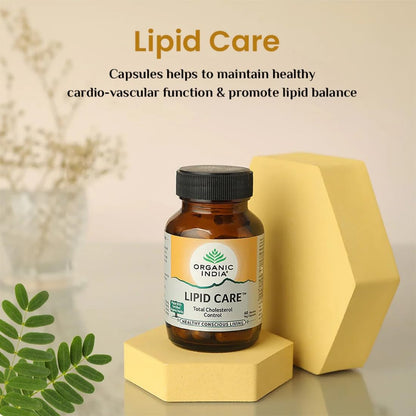 ORGANIC INDIA Lipid Care Veg Capsules, 60 Count, GMP & NPOP Certified, Adult Supplement - front view (11)