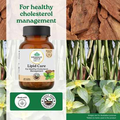 ORGANIC INDIA Lipid Care Veg Capsules, 60 Count, GMP & NPOP Certified, Adult Supplement - back view