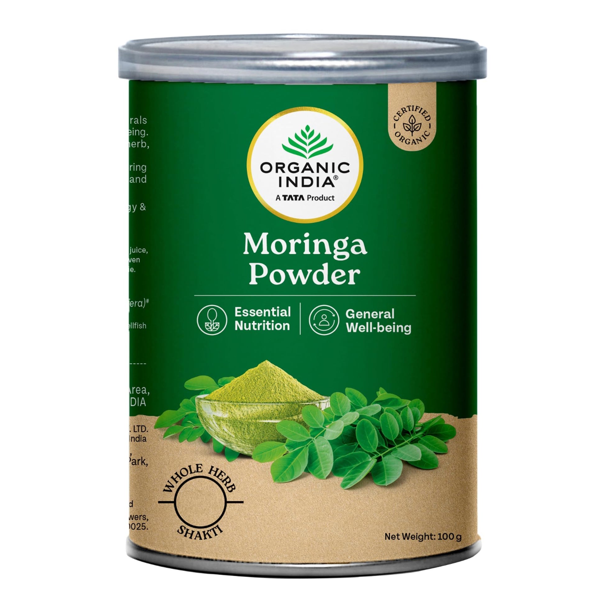 ORGANIC INDIA Moringa Powder, 100g, Whole Sun-Dried Leaf, Herbal Supplement