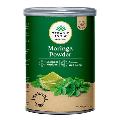 ORGANIC INDIA Moringa Powder, 100g, Whole Sun-Dried Leaf, Herbal Supplement