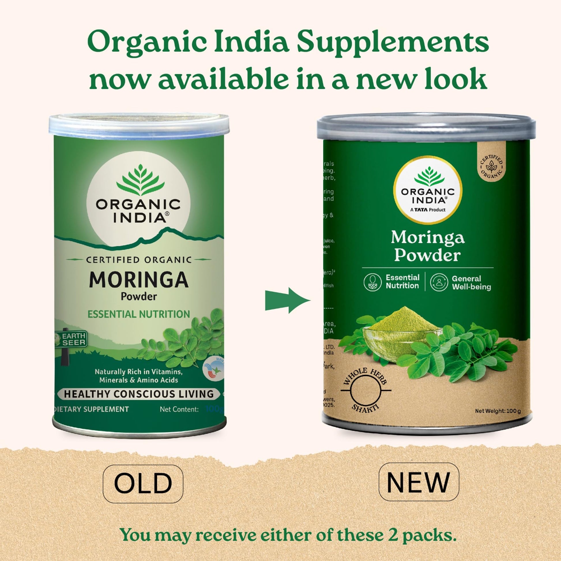 ORGANIC INDIA Moringa Powder, 100g, Whole Sun-Dried Leaf, Herbal Supplement - back view